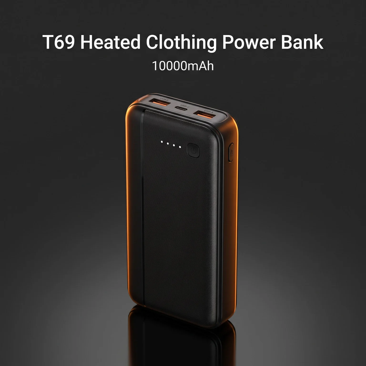 Power Bank 10000mAh Black Portable Charger For T69 Electric Heating Clothes 5V 2A Input Output Built in Protection Circuit PC ABS Shell Universal External Battery Pack Compatible With Smartphones Tablets Outdoor Travel Emergency Power Supply