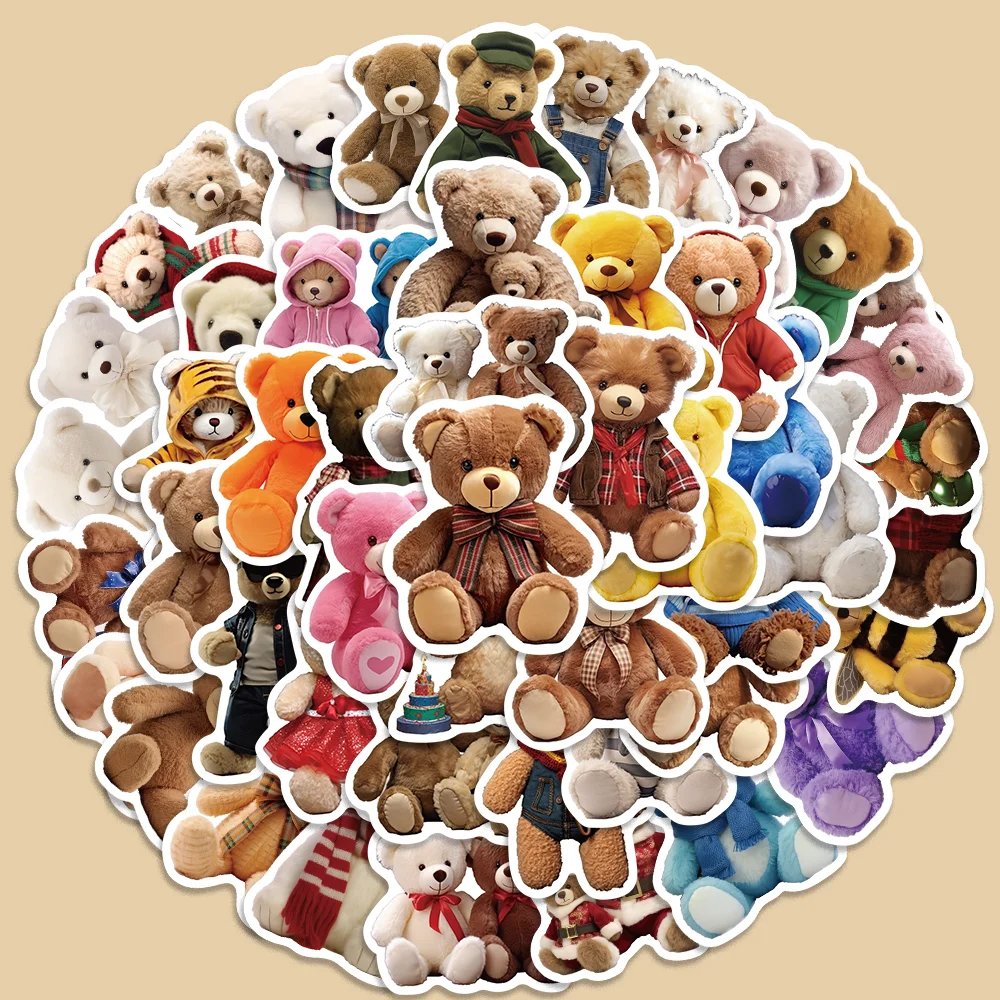 

50pcs Cute Plush Bear Cartoon Stickers for Scrapbooking Phone Case Stationery Computer Wholesale Waterproof Children's Gift Toy