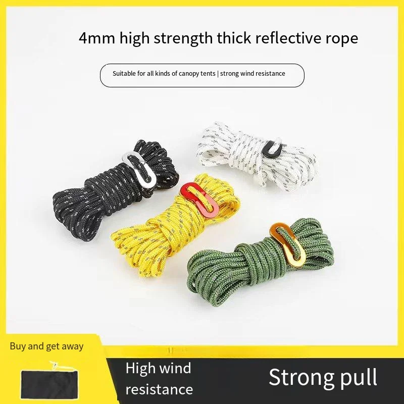 4mm Thickened and Thick Windproof Rope, Outdoor Canopy Pole Fixing Rope, Night Tent Reflective Adjustment Rope Tent Accessories