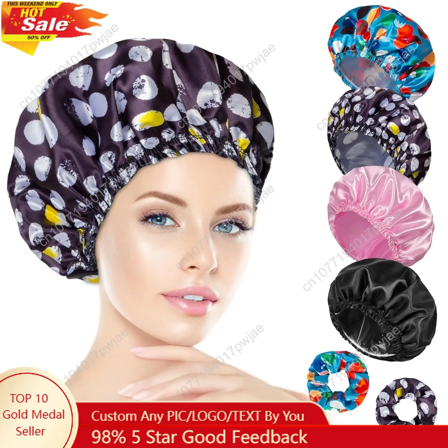 

Shower Cap for Women Set of 4, Bath Caps, Double Layers Hair Caps + 2 Satin Hair Scrunchies, Reusable Waterproof Shower Caps, El