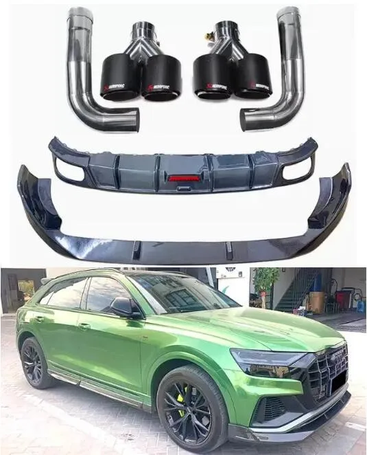 For Audi Q8 SQ8 2018-2023 Real Carbon Fiber Bumper Front Lip Rear Trunk Diffuser Exhaust Tips Roof Spoiler Full Sport Body kit