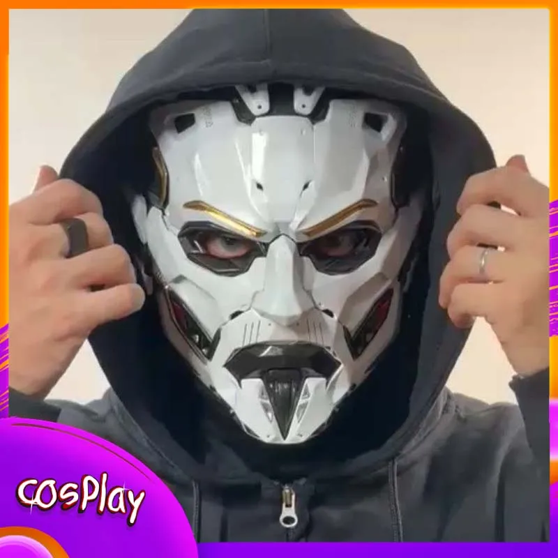 

Маска киберпанк-волшебника, белая, в стиле меха, для косплея на Хэллоуин, Комик-Кон, карнавал, вечеринку, выступление, реквизит для косплееров, подарок