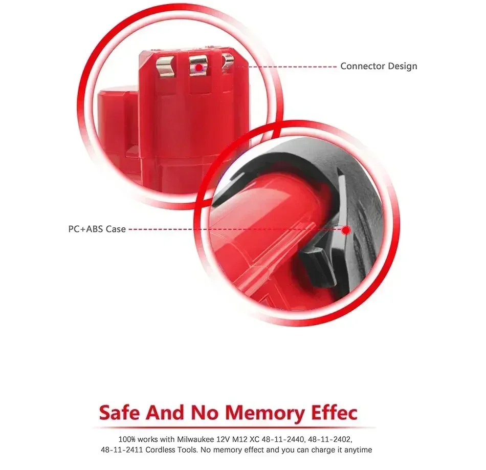 NOVÁ 3000mAh 12V akumulátorová baterie pro nářadí kompatibilní s Milwaukee M12 XC 48-11-2410 48-11-2420 48-11-2411 12 - náhled 2