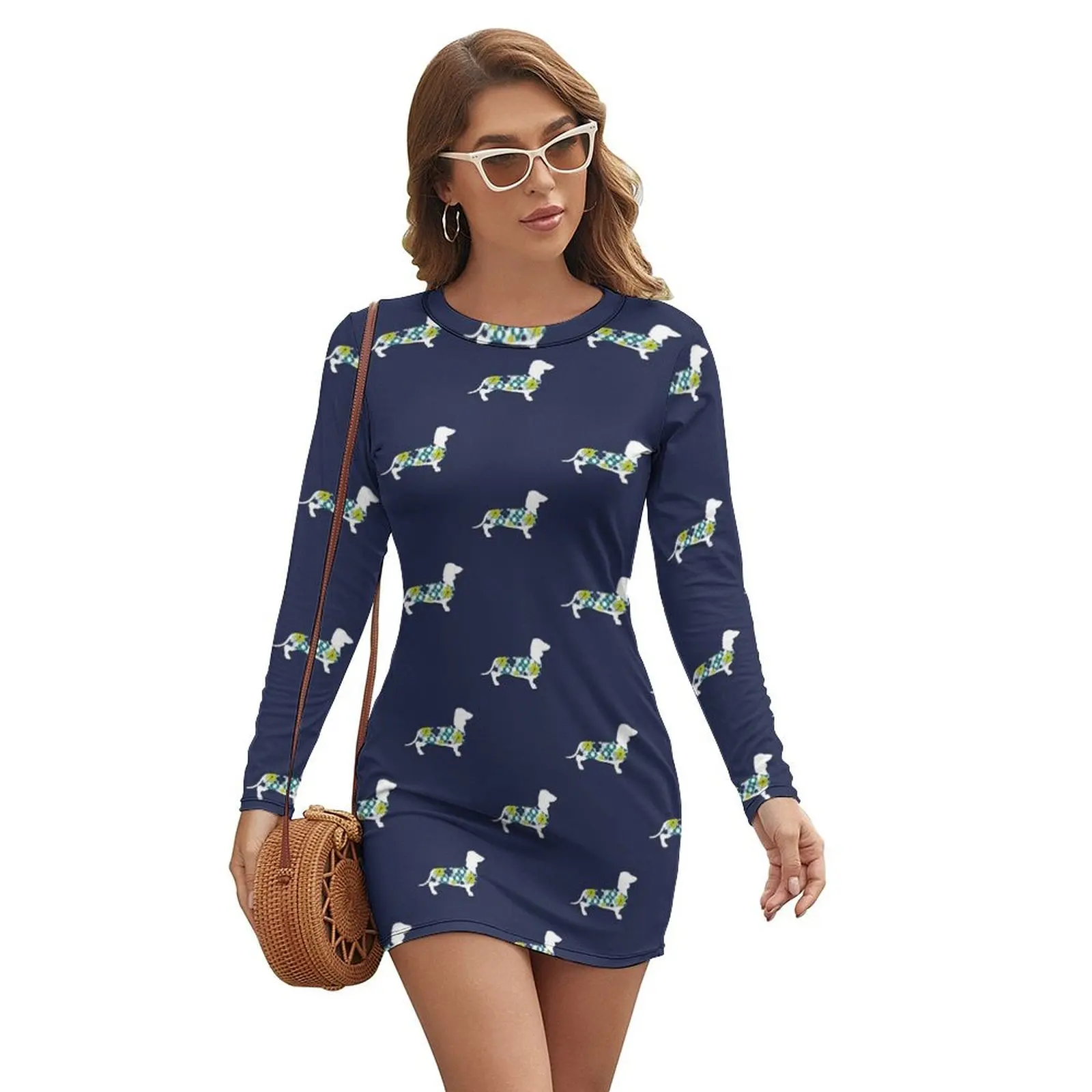 

Dachshund Long-sleeved Dress elegant women's sets Beachwear women's elegant loose dresses