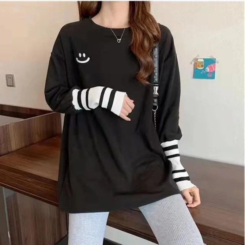 T Shirts Female Long Sleeve Clothes Autumn Tees Spring Top for Women Harajuku Original Causal Luxury Vintage Causal O Pulovers Y