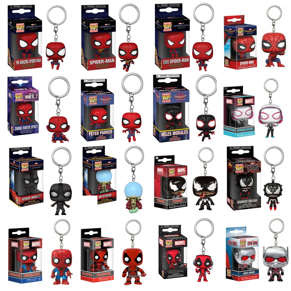 Funko pop Keychain Spider-Man Peter Parker Mysterio GWEN Deadpool Venom Vinyl Action Figures Toys