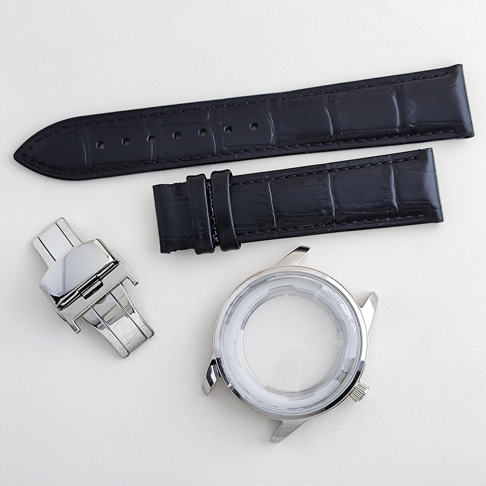 NH35 40mm Watch Case Cocktail Men's Stainless Steel Case Leather Strap Custom Logo Suitable for NH35/NH36 Automatic Movement