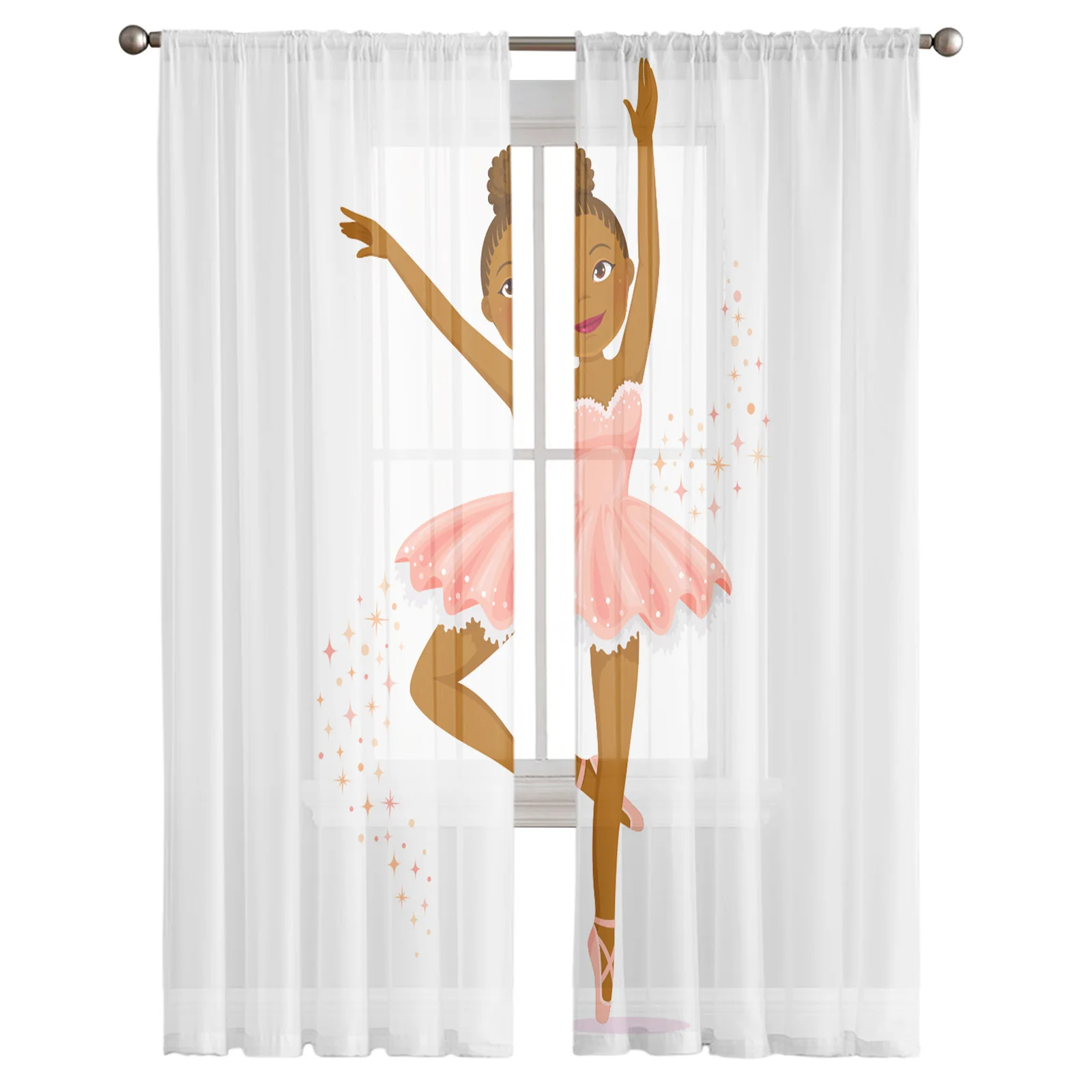 Ballet Girl Africa Activity Hobby Tulle Curtains for Living Room Bedroom Sheer Voile Drapes Modern Printed Design Sheer Curtains