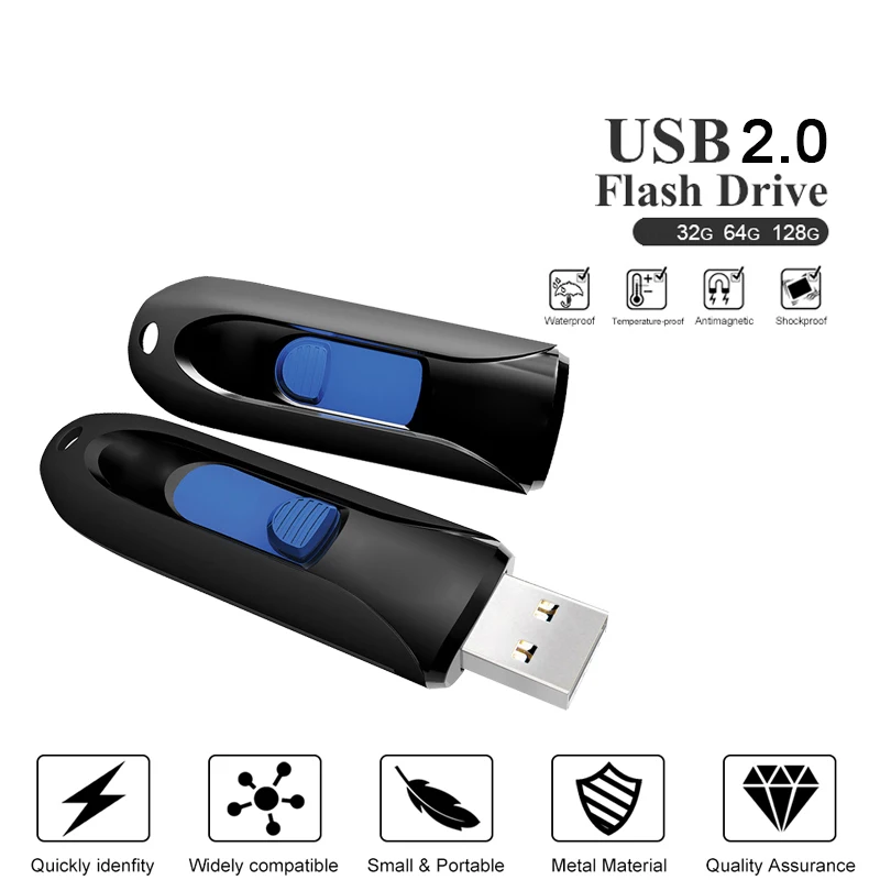 محرك أقراص فلاش USB 2.0 64 جيجابايت محرك أقراص قلم على شكل دفع وسحب 8 جيجابايت 16 جيجابايت 32 جيجابايت 128 جيجابايت قرص فلاش عصا ذاكرة عالية السرعة