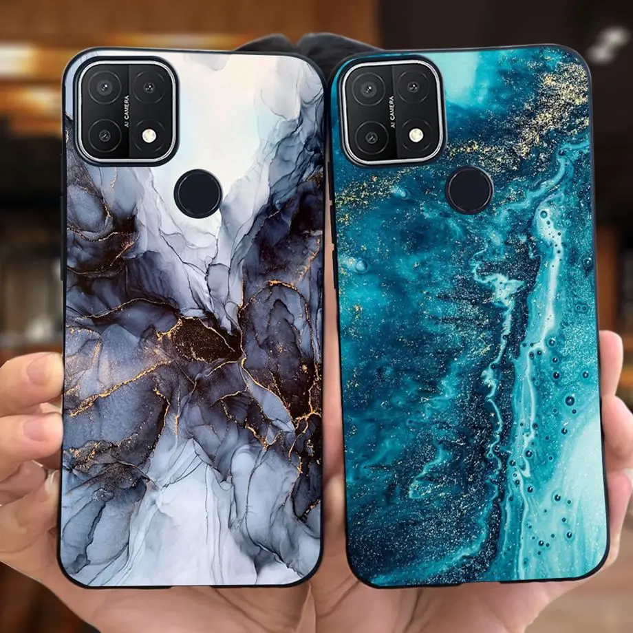 For Oppo A15 A15s Case Soft Silicone Phone Cases For OppoA15s A 15 s OppoA15 Cute Marble Moon Animals Back Cover Coque Capa Etui