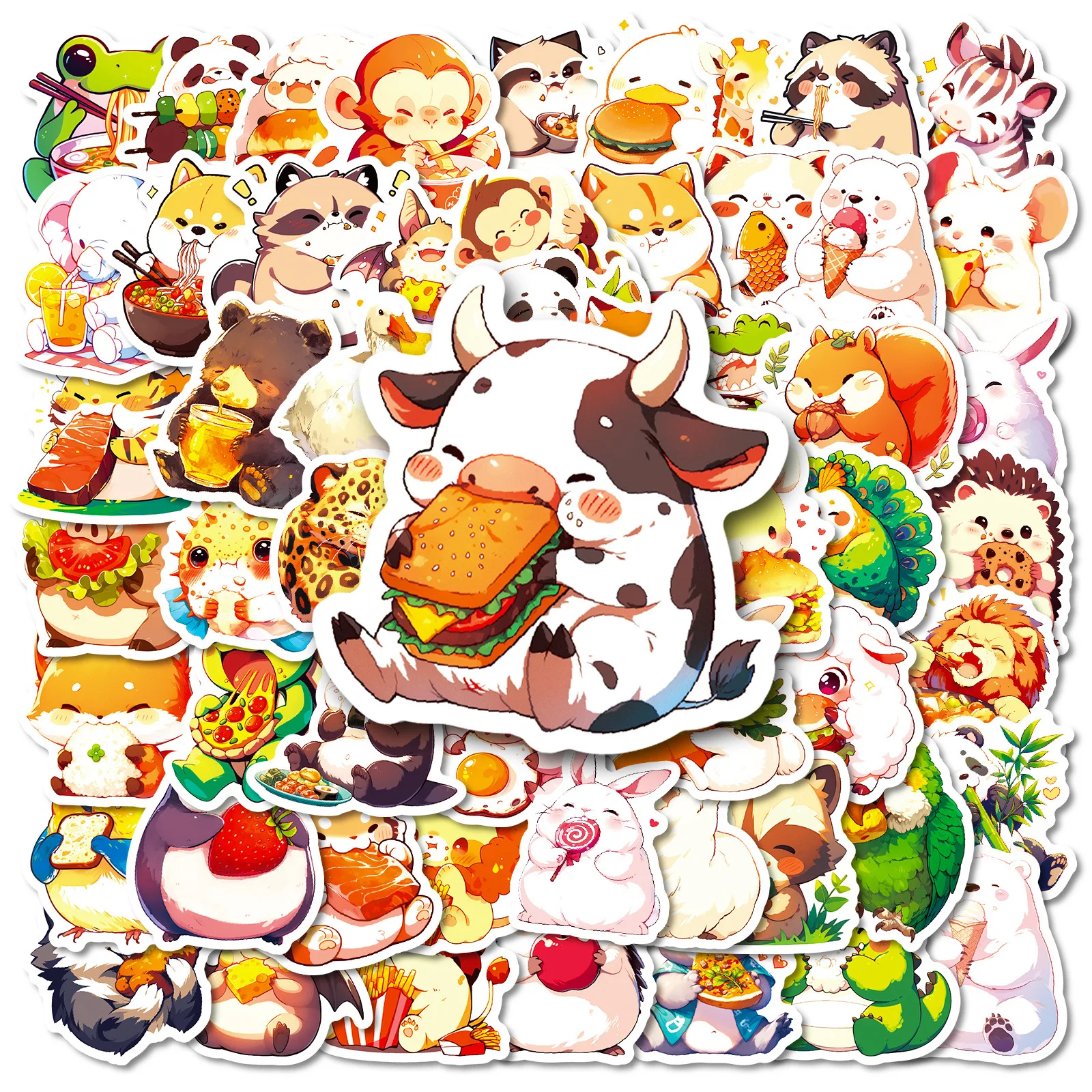 56 pezzi simpatico cartone animato animale mucca leone graffiti adesivo divertente personalizzato fai da te decorativo bagagli laptop scrivania libro decalcomania giocattolo per bambini