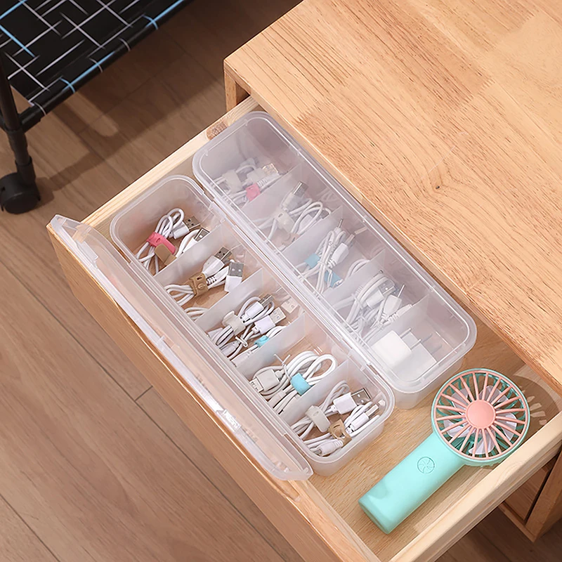 Desktop Storage Box With Lid Home Cable Management USB Charger Data Cable Organizer