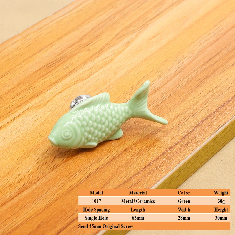 Grass Carp Shape Cartoon Color Wardrobe Single Hole Ceramic Handle Furniture Bookcase Drawer Cupboard Door Handle image 3