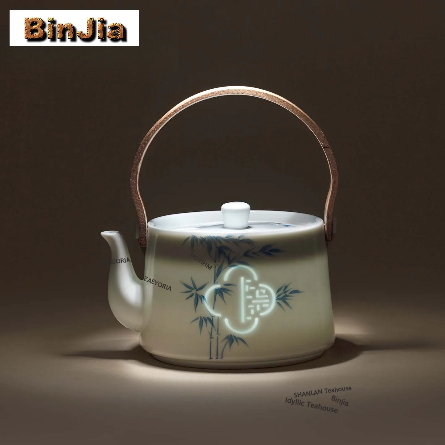BAEJORIA 600ml Hand Painted Exquisite Bamboo Shadows Boiling Water Kettle Large Capacity Tea Maker Pot Bubble Tea Kettle Teaset
