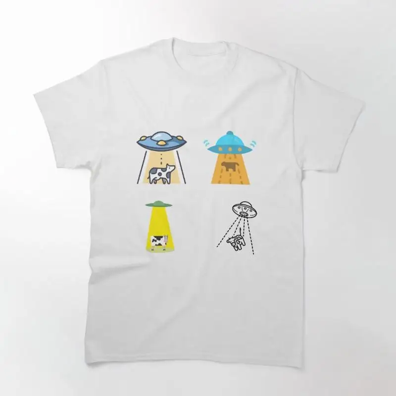 Cartoon Unidentified Flying Object Abducting A Cow Extraterrestrial UFO Sticker Pack Classic T-Shirt