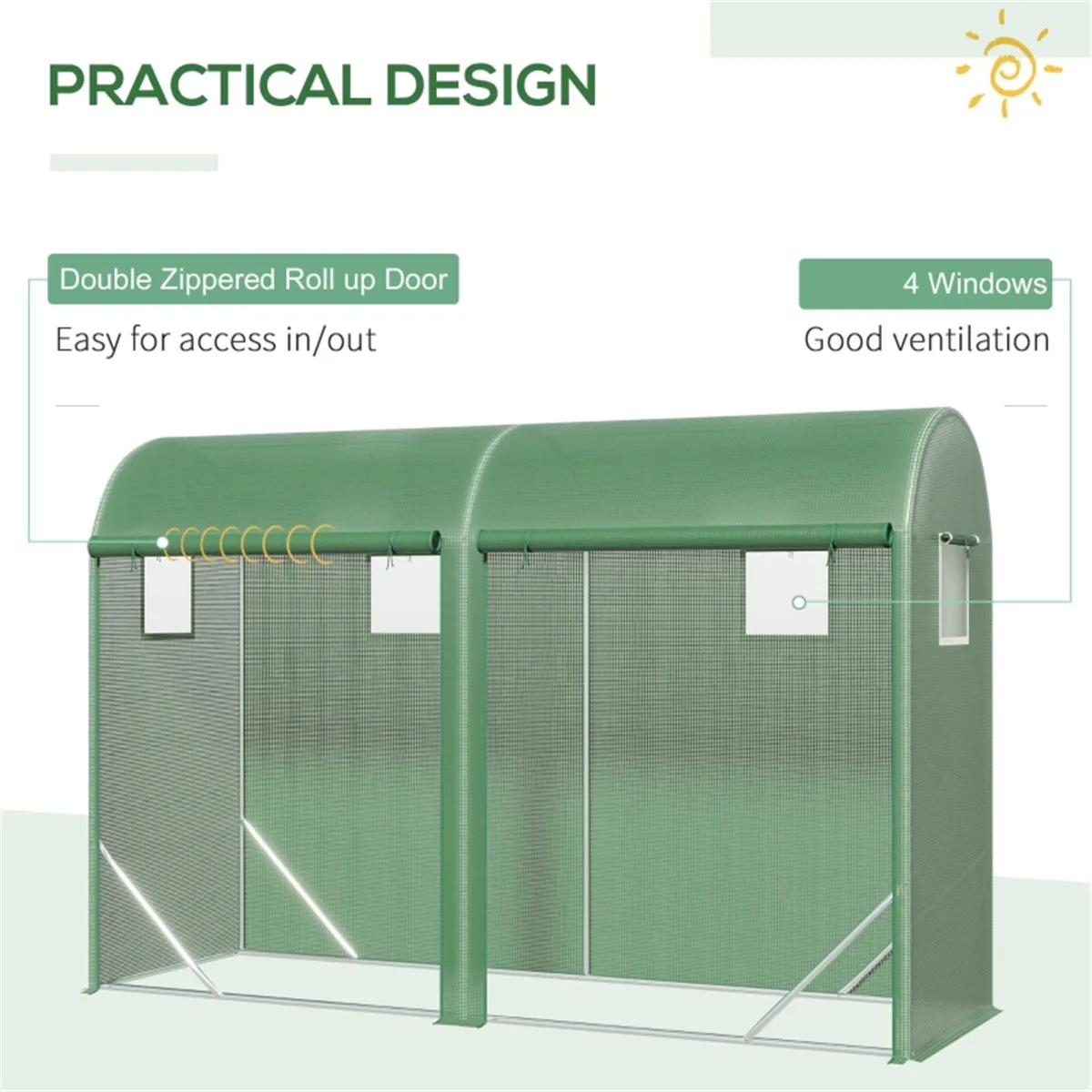 Large Walk-in Tunnel Greenhouse, Outdoor PE Mesh Plant Growing Tent with Roll-Up Zipper Door & Ventilated Windows, for Backyard Gardening