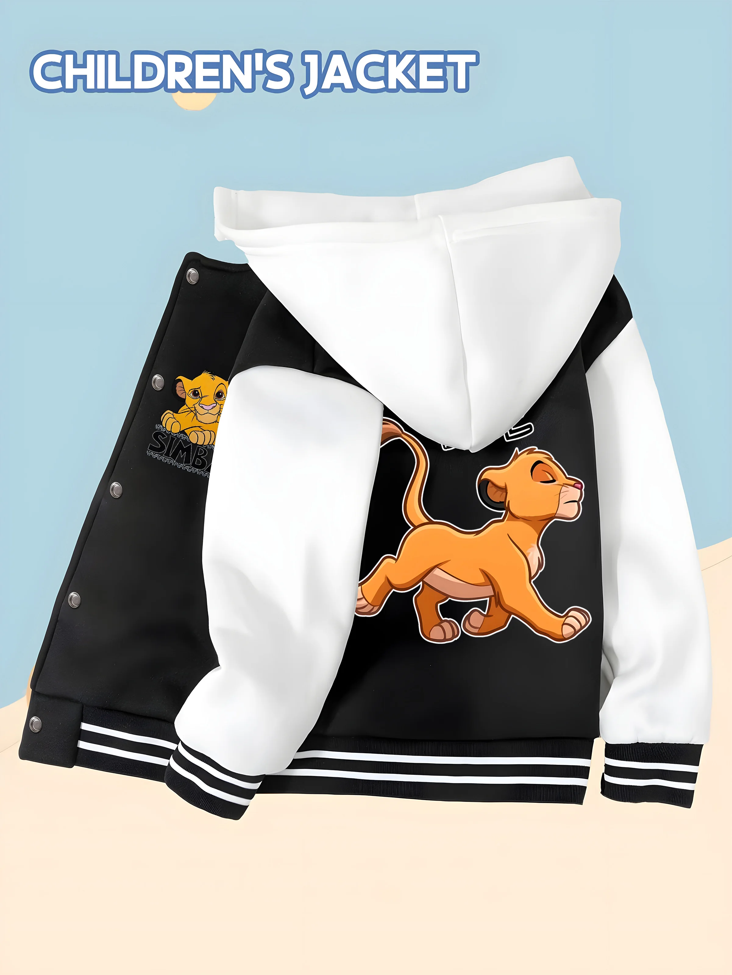 

MINISO Disney The Lion King Simba "BYE" themed kids' baseball boy jacket - double-sided Simba print, fashionable and versatile