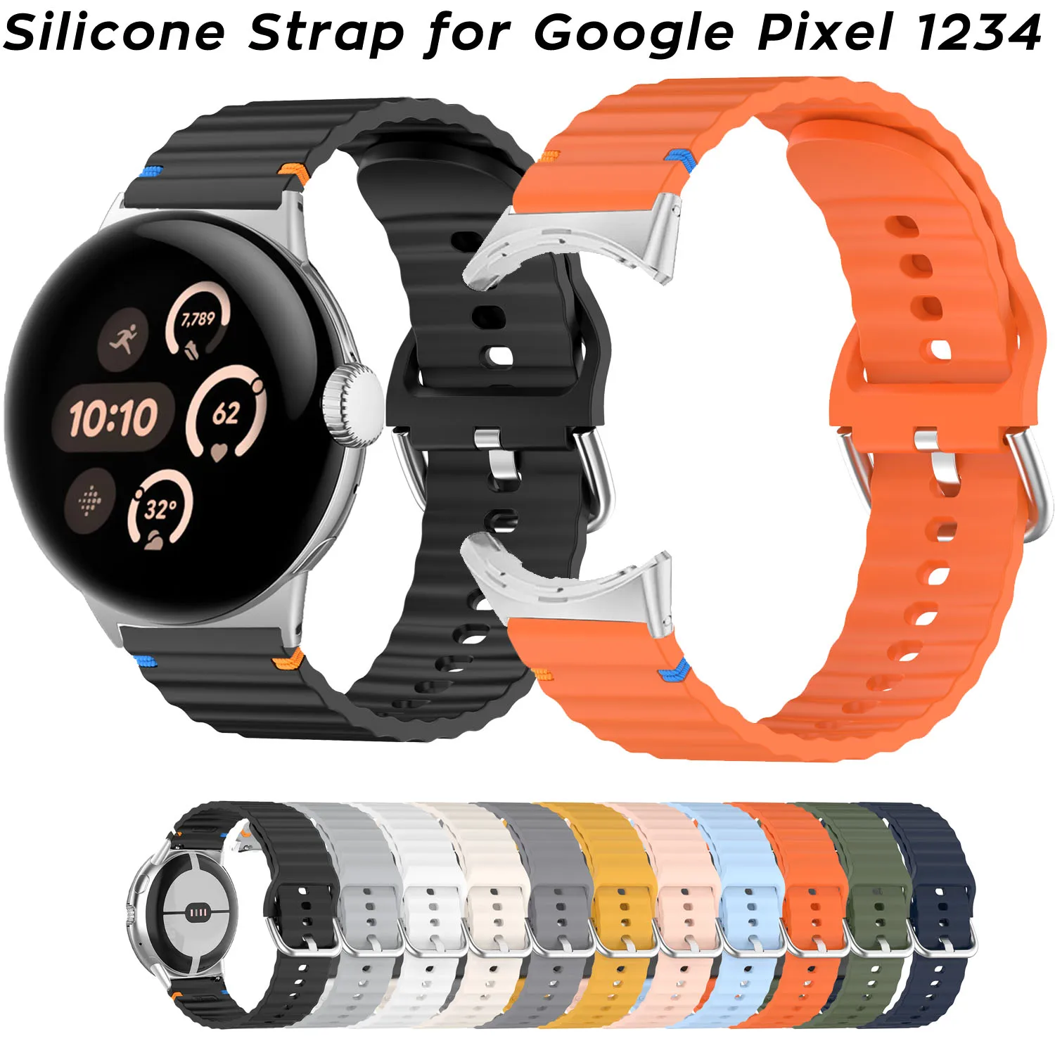حزام سيليكون لساعة جوجل بيكسل مشبك معدني سوار مطاطي رياضي لساعة جوجل بيكسل 4 3 2 1 41 مللي متر 45 مللي متر حزام سير #1