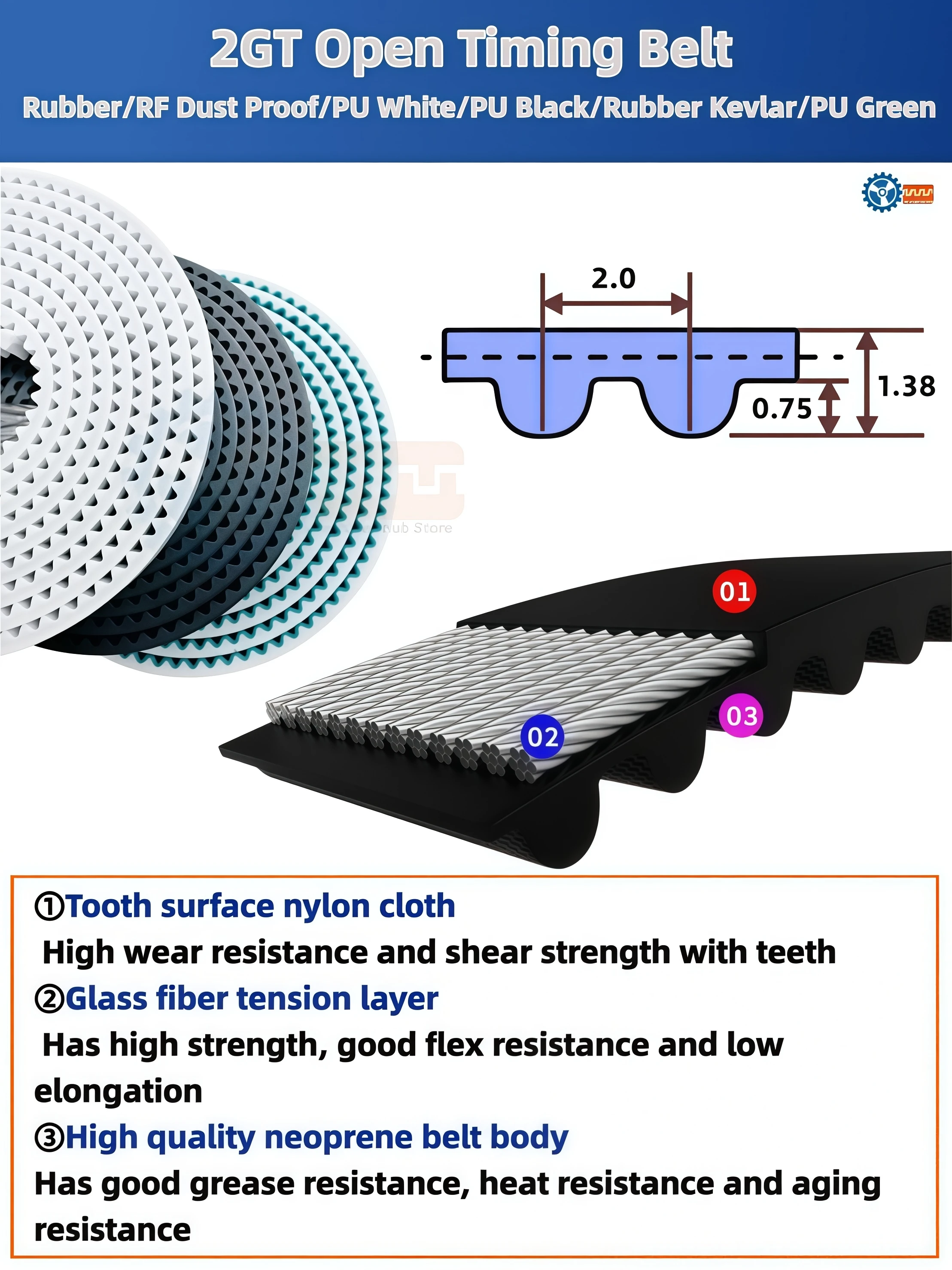 GT2-5/6/9/10/15/30mm Open Timing Belt Aramid Fiber Rubber/PU with Steel Core Gt2 Belt Cutting Length for 3D Printer Wholesale