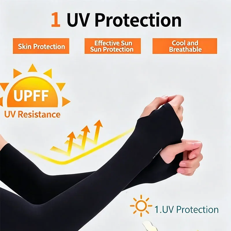 Summer Long Ice Silk Arm Sleeves Sun UV Protection Hand Protector Cover Sunscreen Outdoor Elastic Half Finger Gloves Set