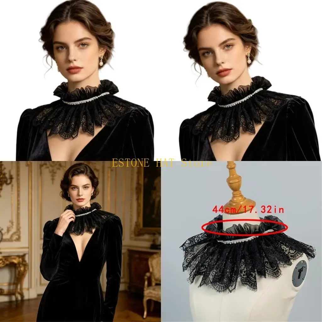 49MF Stylish Black Lace False Collar Stylish Mesh Collar for Blouses Detachable Collar For Party Or Office Outfit