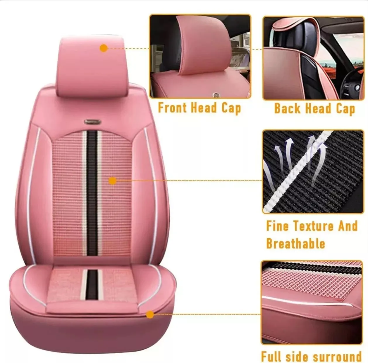 Car Seat Covers Five Seats Full Set PU Leather High Back Front And Rear Split Bench Car Pink Seat Cover Waterproof