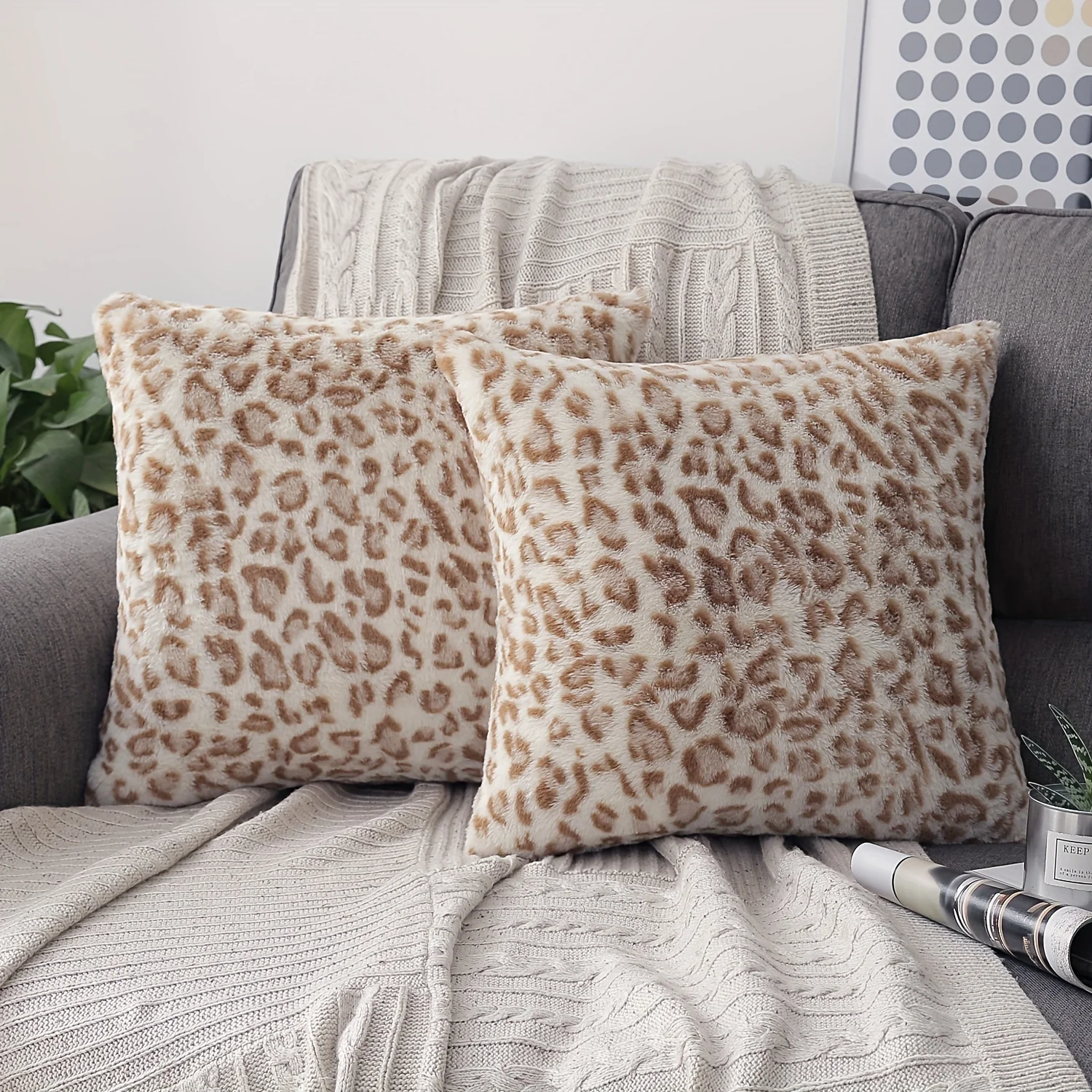 A Set Of 2-Piece Decorative Leopard Series Soft Plush Fur Pillow Cushion Cover In Yellow 18 Inches X 45 Centimeters