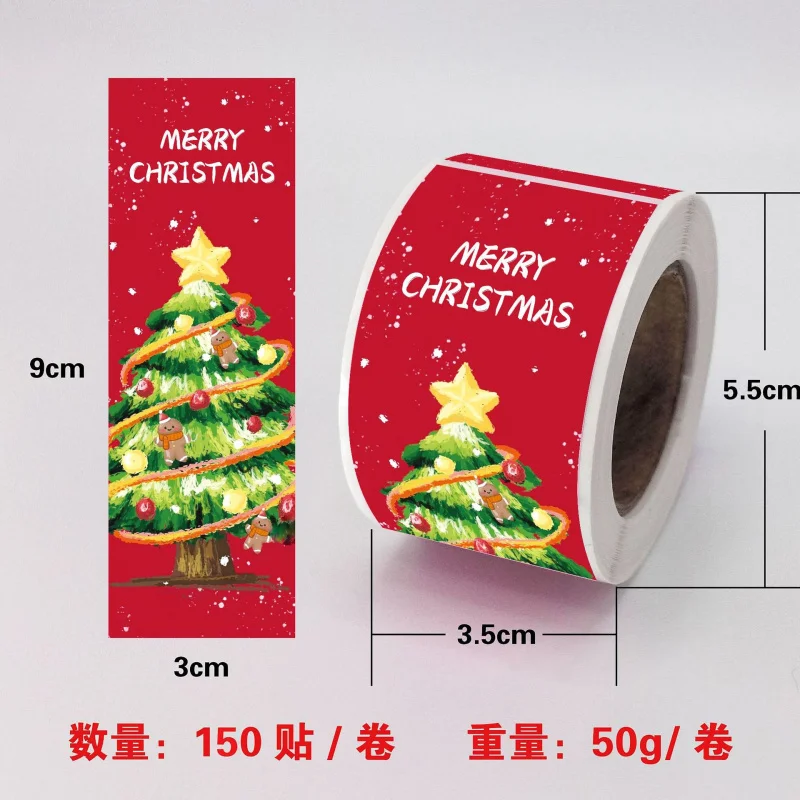 

Christmas Self-Adhesive Labels, 150Pcs/Roll Gift Seal Stickers for Wrapping, Packaging Tape Stickers for Envelopes, Presents