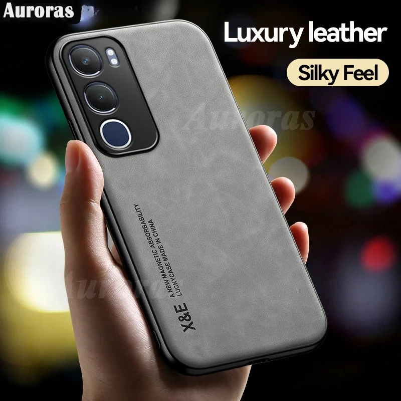 Magnetic Sheepskin Leather Case For VIVO Y19S Y28 Y03 Y03T Luxury Men Business Retro Back Cover VIVO Y28 Y03 Y03T T y 19 28