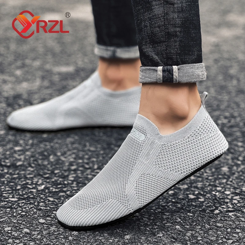 YRZL Shoes for Men Walking Knit Shoes Slip on Leisure Flat Shoe Breathable and Lightweight Mens Loafer Indoor House Casual Shoes