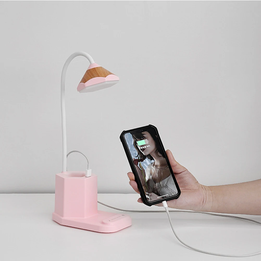 1PC Touch Tisch Lampe USB Lade Augenschutz Lernen Lampe Stift Container LED Desktop Lampe (Rosa)