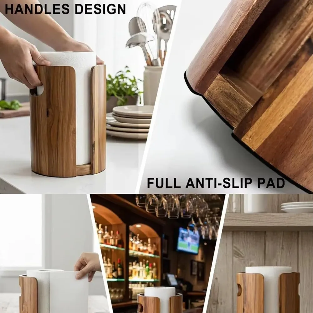 Cylindrical Shape Wooden Paper Towel Holder Freestanding Anti‑Splash Paper Towel Stand Waterproof Roll Paper Storage Rack