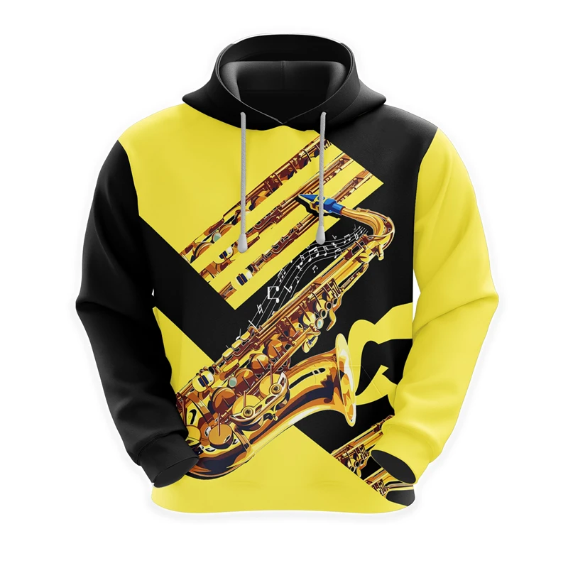 Saxophone Hoodies For Men Clothes Music Instruments Graphic Sweatshirts Jazz Singer Pullovers Casual Male Streetwear Unisex Tops