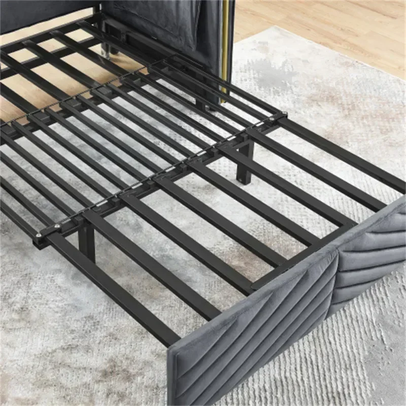 أريكة سرير قابلة للتحويل 3 في 1، أريكة سحب مقاس 55 بوصة لغرفة المعيشة، سرير فوتون مخملي رمادي متعدد الوظائف #4