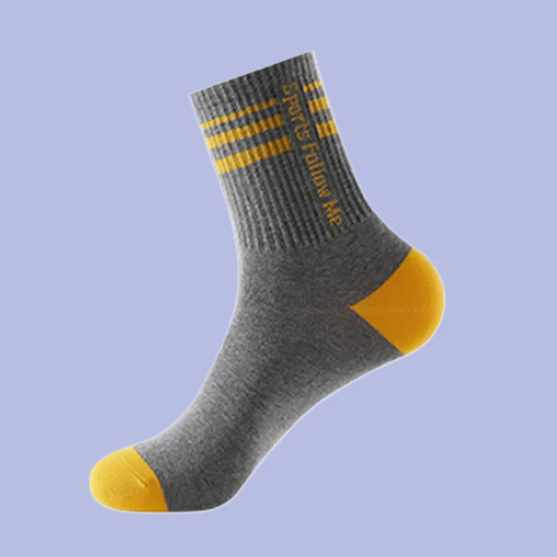 Calcetines de tubo alto absorbentes para hombre, medias transpirables con contraste de rayas para jóvenes estudiantes, correr, deportes al aire libre, novedad de 5/10 pares