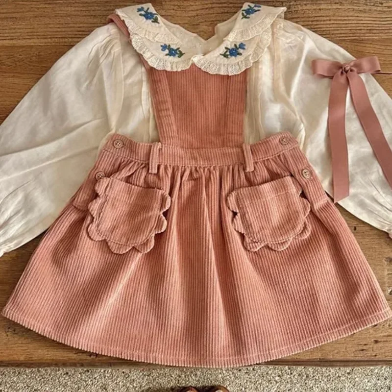 Vestido Floral de otoño para niña, traje de falda y camisas estampadas, ropa para niña pequeña, vestido de fiesta de cumpleaños, preventa, 2024