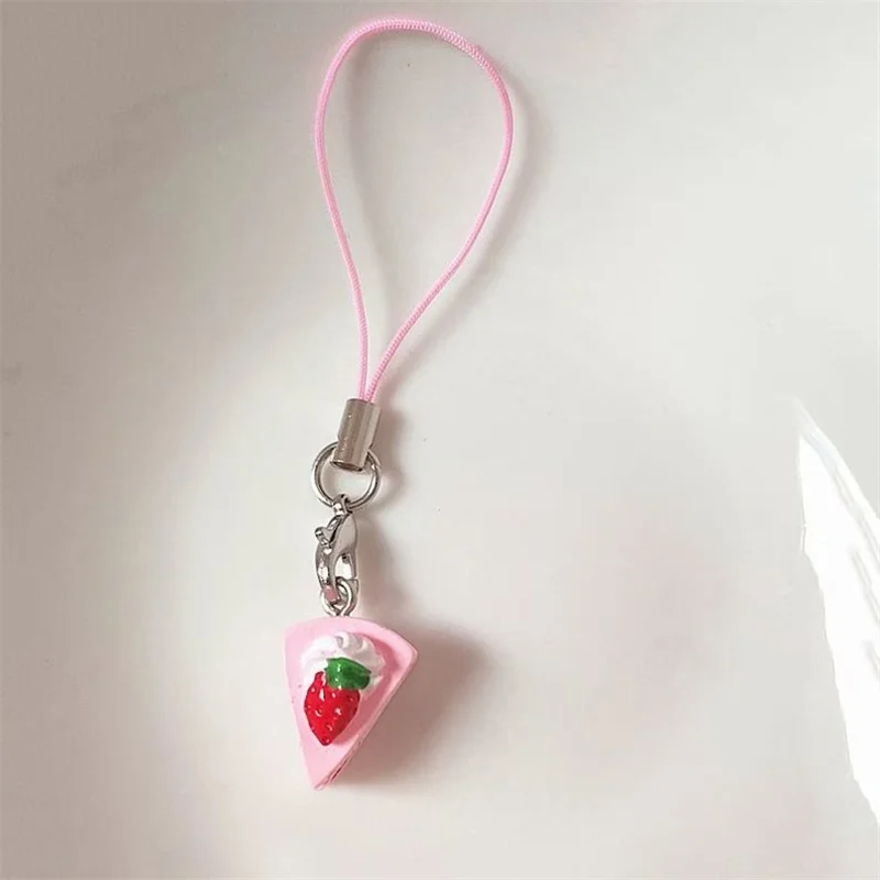 Tiny Pink Strawberry Crepe Cake Lanyard,Cute Realistic Pink Cake Phone Charm,Kawaii Cake Charm,AirPods Charm,Bag Charm