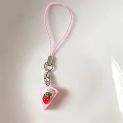 Tiny Pink Strawberry Crepe Cake Lanyard,Cute Realistic Pink Cake Phone Charm,Kawaii Cake Charm,AirPods Charm,Bag Charm