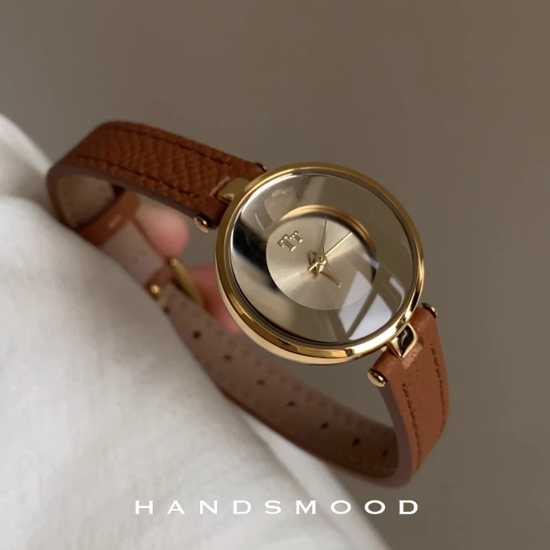 New luxury women's watch Light Luxury mirror Quartz small dial Creative leather Ladies Watch Birthday gift