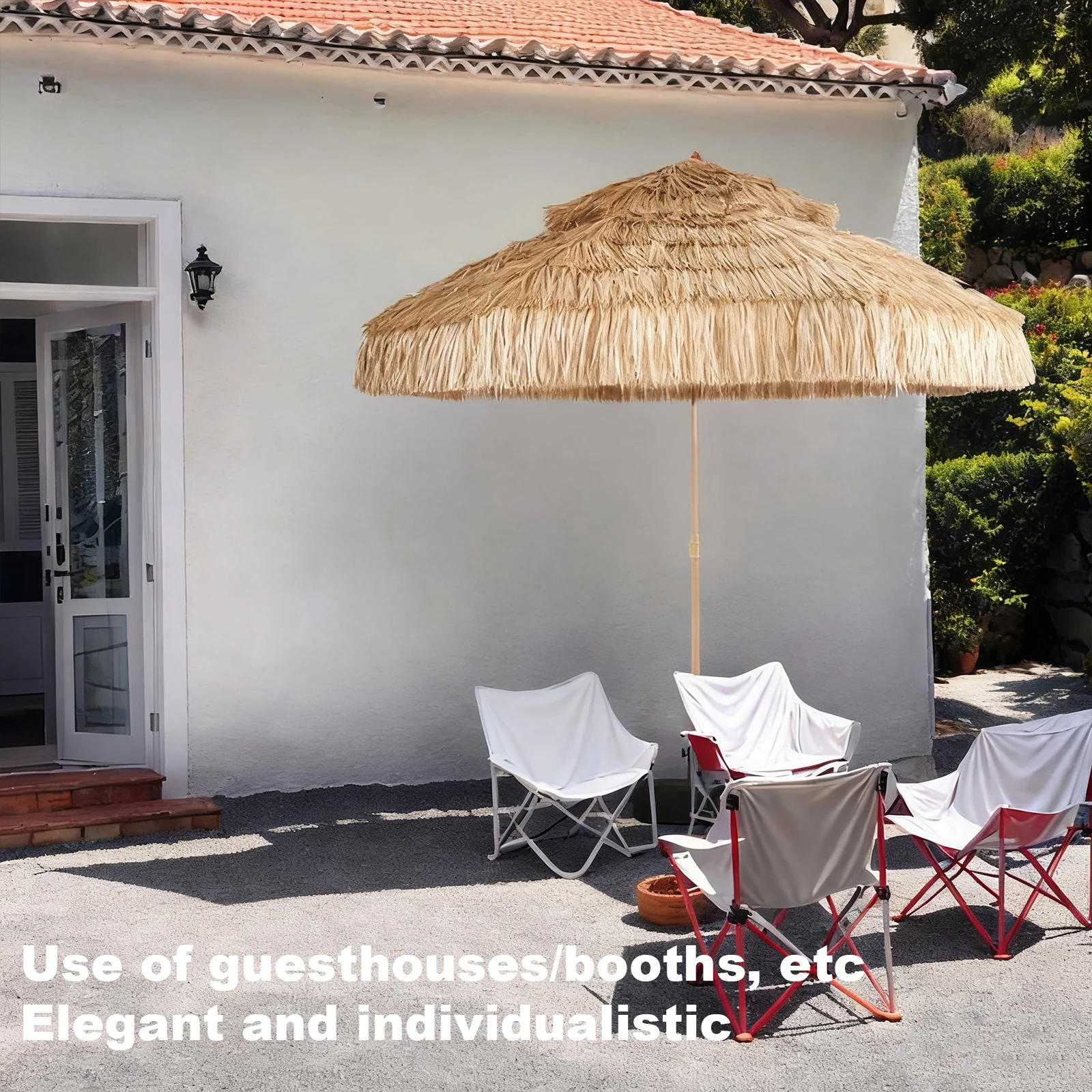 مظلة قش محاكاة خارجية بطول 9 أقدام مع 8 أضلاع للحماية من الأشعة فوق البنفسجية مظلة شاطئ منقوشة لحديقة البار والفناء الخلفي