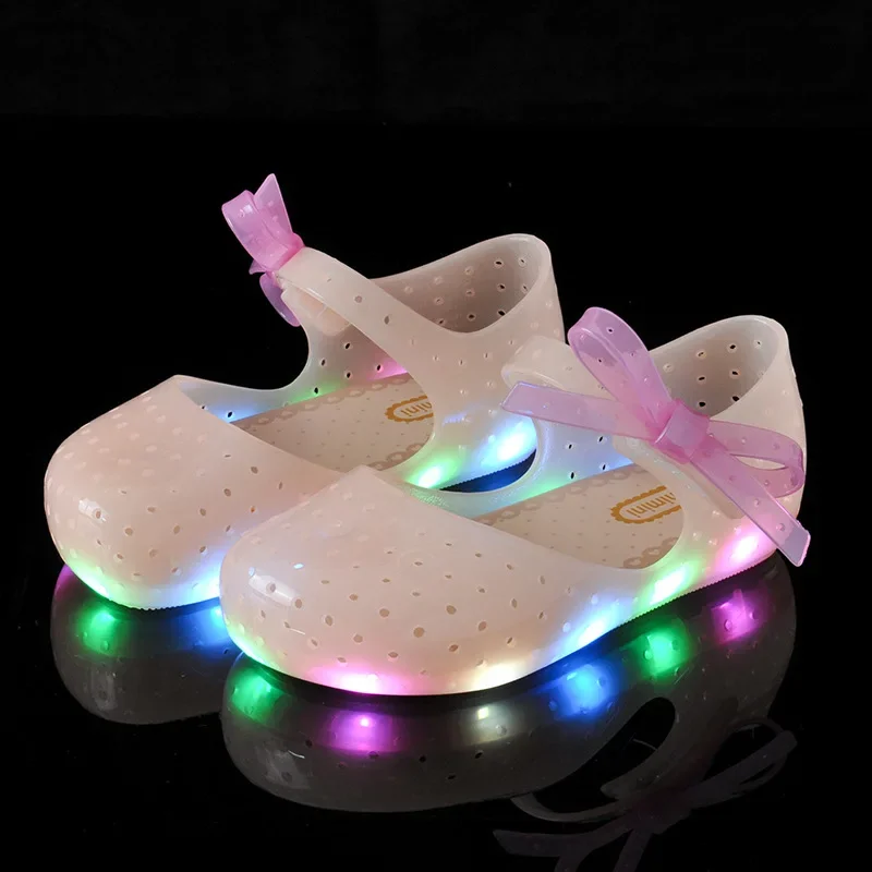 2025 Children Sandals Baby Jelly Crystal Glowing shoe Bow Kids Shoe Girl Sandals Princess shoe Illuminated shoe for Boy