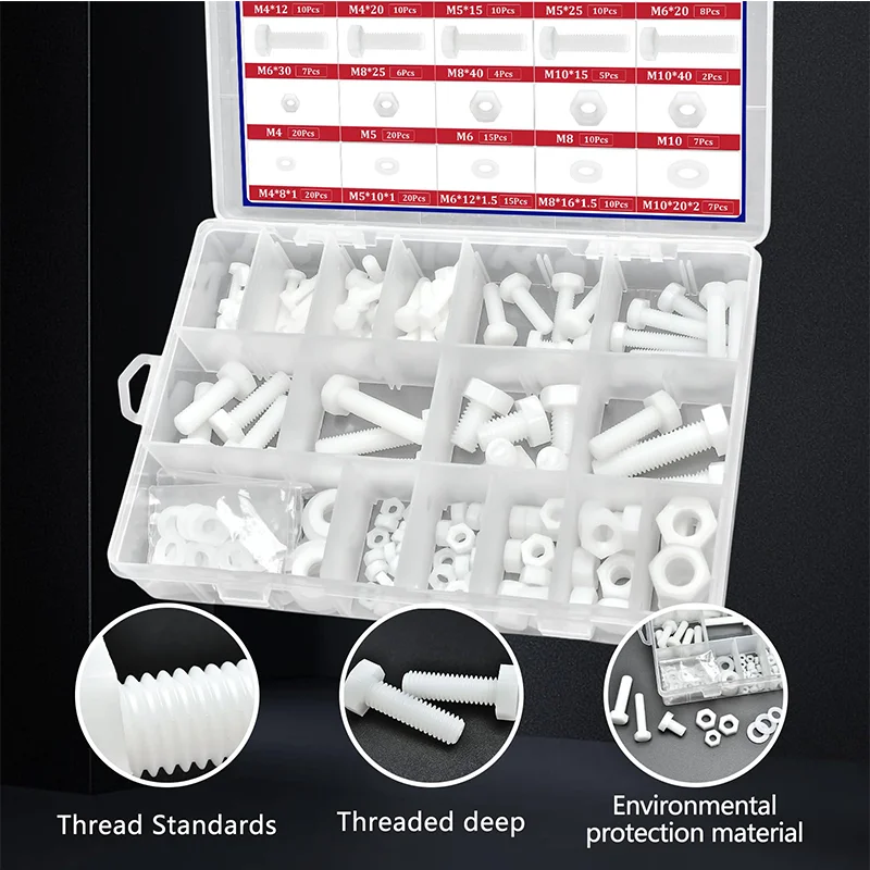 M4 M5 M6 M8 Nylon Hex Bolt Nut Washer Kit Thread Machine Plastic Hexagon Screws for Micro Controller Building Insulate PCB Board