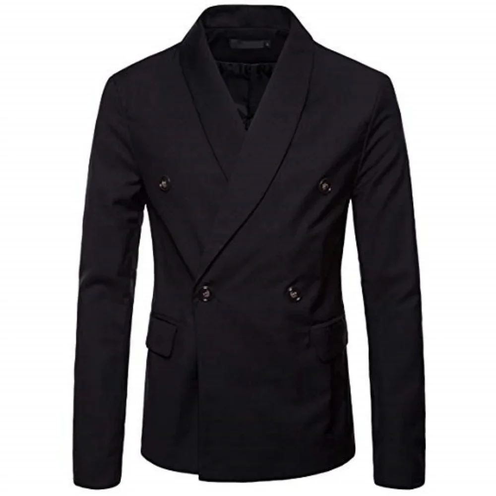 

High Quality Black Men's Suits Double Breasted Bespoke Double Breasted Lapel Formal Blazer Slim Fit Jacket