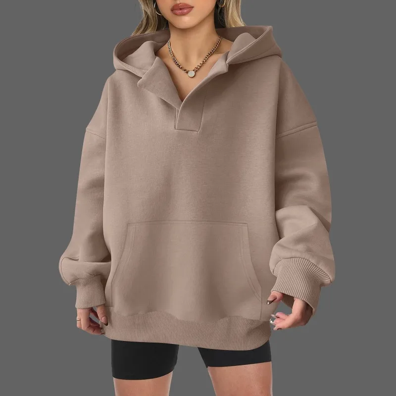 Casual Hooded Hoodie Top for Female Fashion Solid Long Sleeve Pullover Loose Sports Tops Women Autumn Winter Womens Clothing New