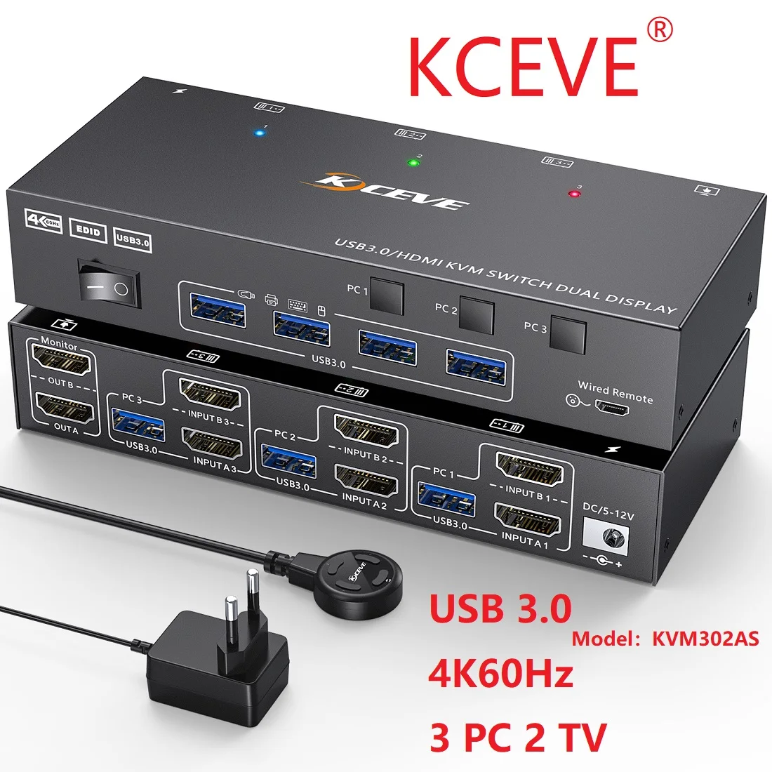 HDMI KVM Switch 2 Monitors 2 Computers EDID Simulation 4K@60Hz 2 Ports KVM Switches Dual Monitor for 2 PC Share 4 USB 3.0 Ports