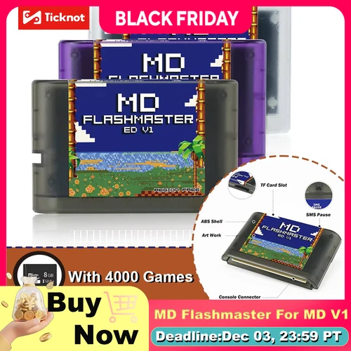Imagen 1 del producto Nuevo cartucho de juego 4000 en 1 para Mega Drive MD Cassette de juego con tarjeta TF de 8GB para consola de juegos Retro SEGA Genesis