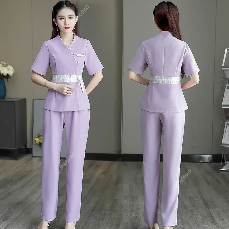 Elegante retro uniformes de massagem uniforme roupas de trabalho de beleza cosme tonólogo roupas spa uniformes feminino esteticista traje massagem