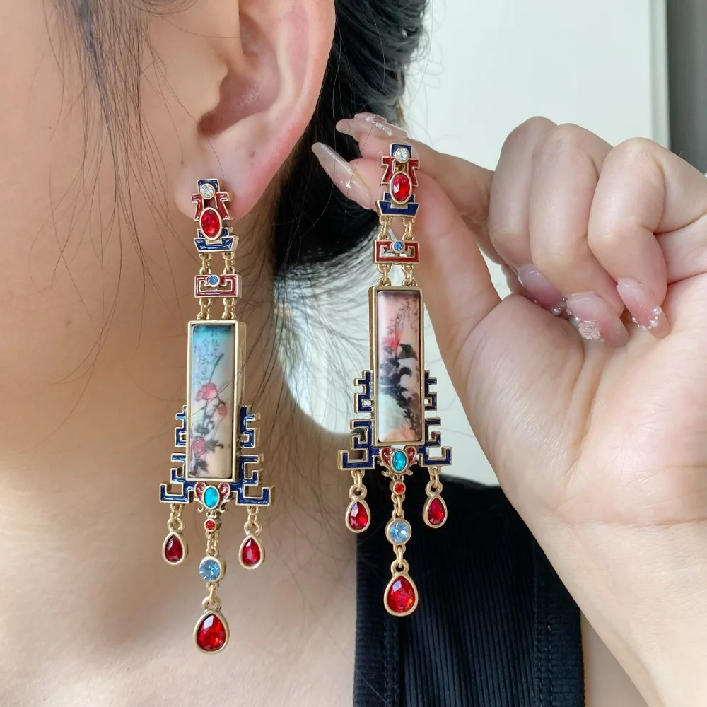 

New Chinese-style Long Earrings for Women Antique Earrings, National Style Niche Design Statement Earrings Vintage Jewelry