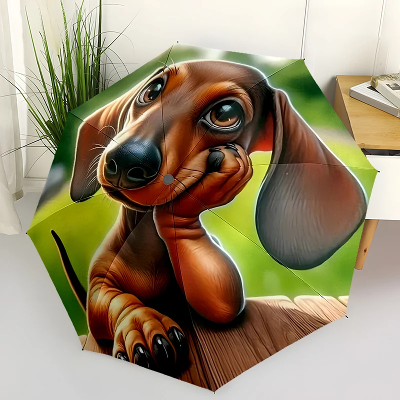 Dog Theme Folding Umbrella - Fashionable Auto-Open Design 8 Iron Ribs Plastic Handle Foldable Sunshade，Perfect Gifts