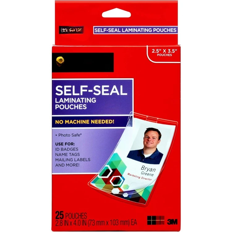 Self-Sealing Laminating Pouches, ID Protectors Includes Clips, 2.25 Inches x 3.5 Inches, 25 Pouches